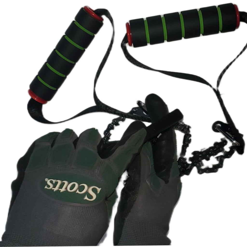 Brush in use on manual chainsaw