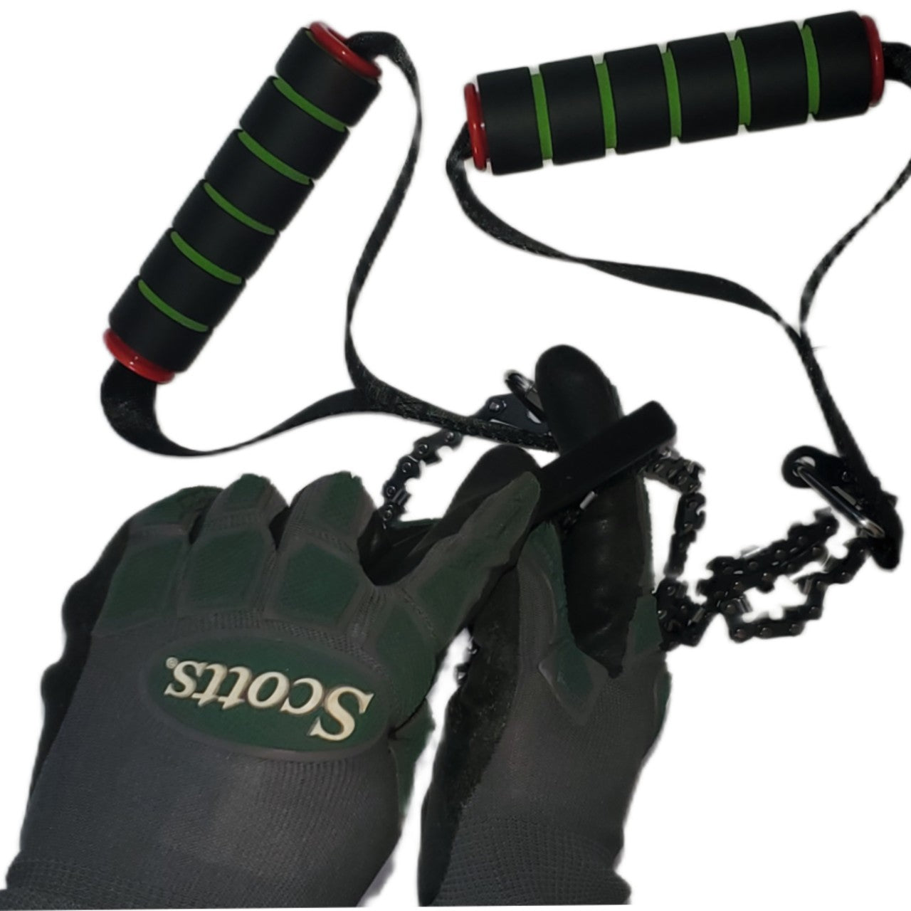 Brush in use on manual chainsaw