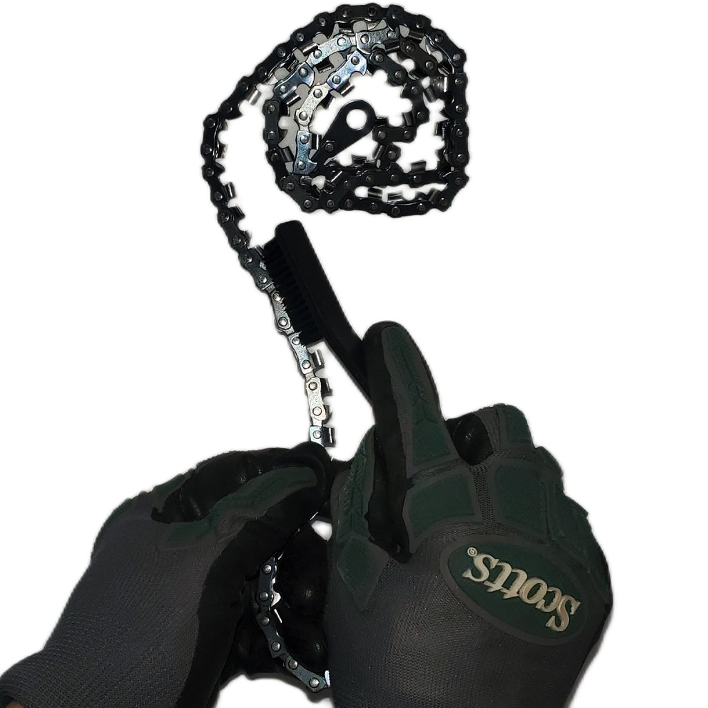 brush in use to clean up outdoor survivor saw.