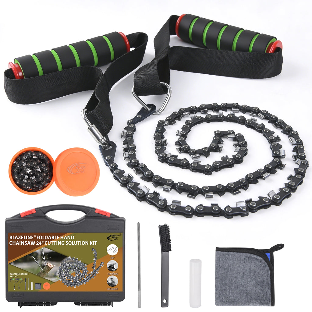 24" Hand Pocket Chainsaw Cutting Solution Kit- Portable Folding Hand Saw for Wood Cutting, Camping, Hiking, Survival Gear