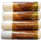 Four sticks of Blazeline Foldable Hand Chainsaw Wax Grease on a white background